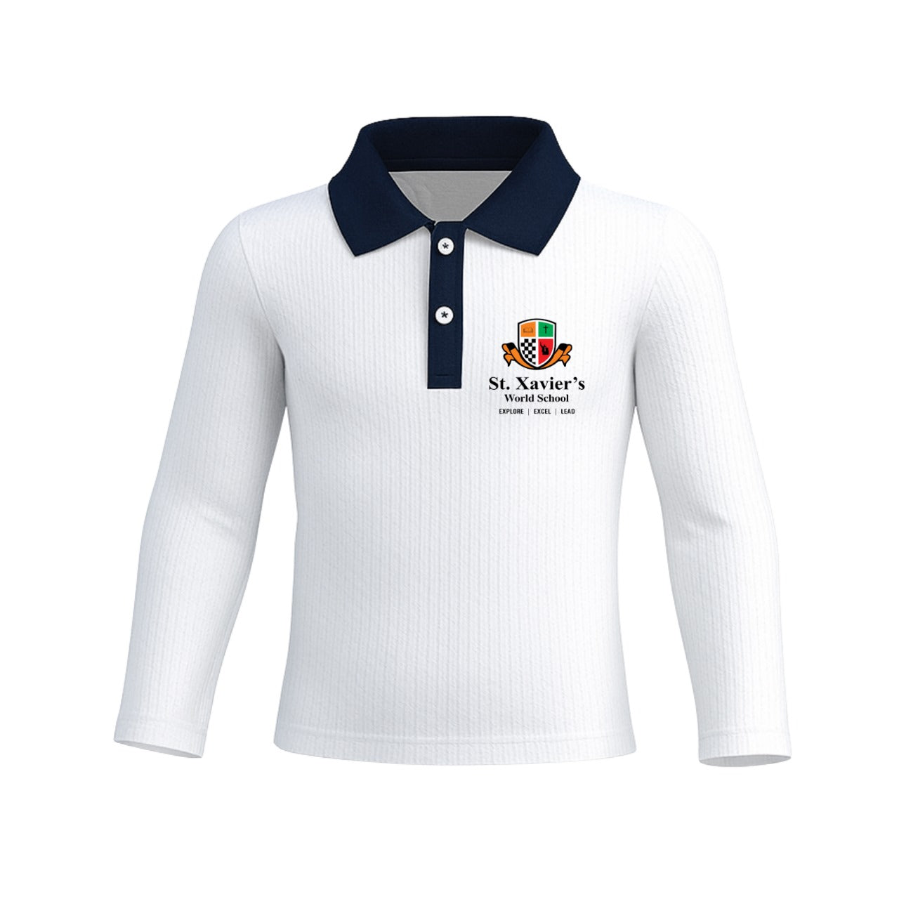 St. Xavier’s World School Winter Polo (White – Needle Drop Fabric)