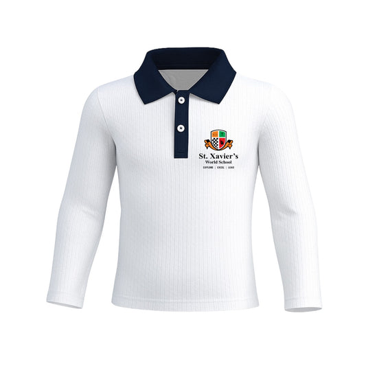 St. Xavier’s World School Winter Polo (White – Needle Drop Fabric)