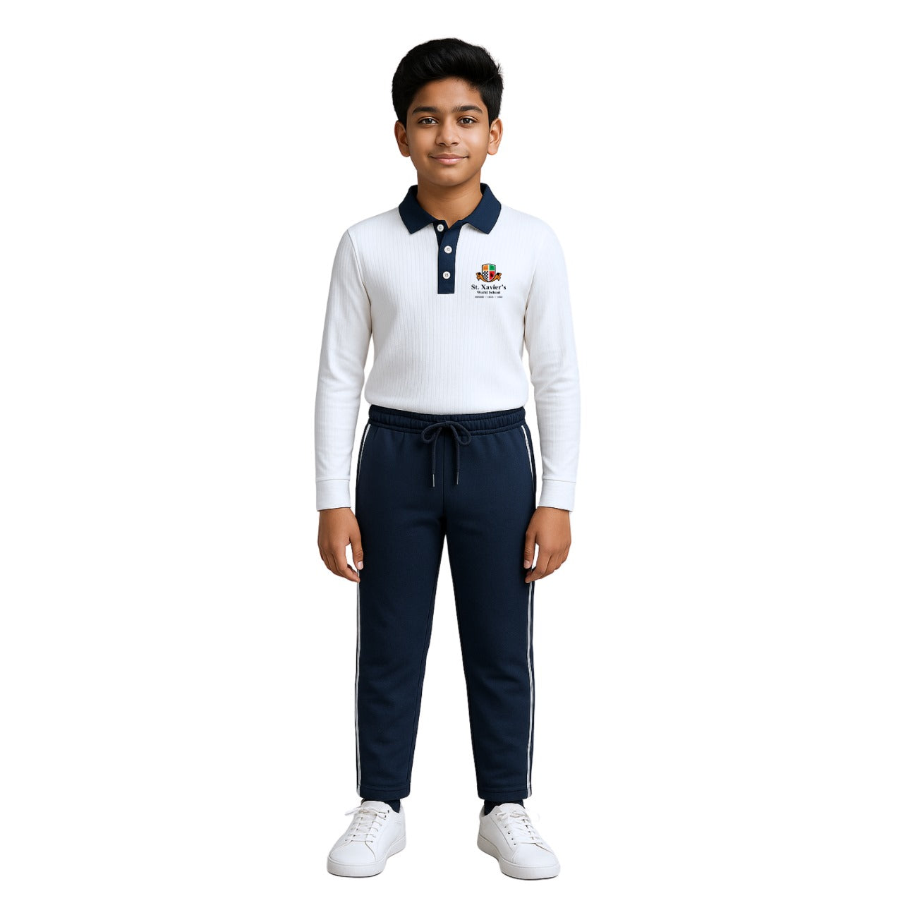 St. Xavier’s World School Winter Polo (White – Needle Drop Fabric)