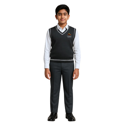 St. Xavier’s World School Winter Sleeveless Sweater (Grey – V-Neck)