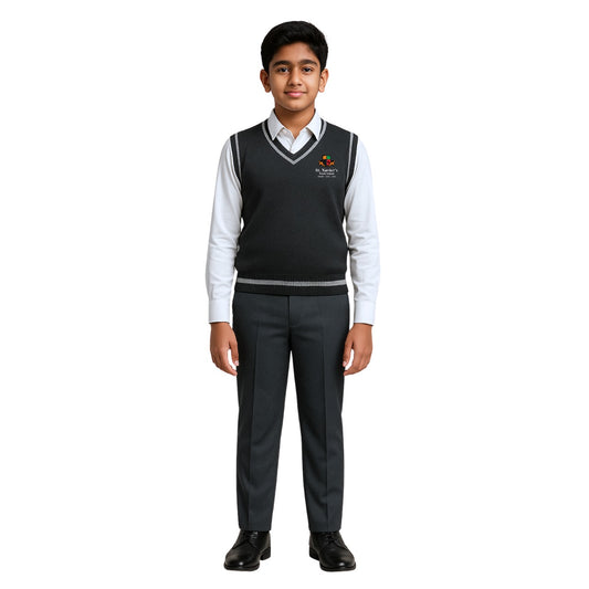 St. Xavier’s World School Winter Sleeveless Sweater (Grey – V-Neck)