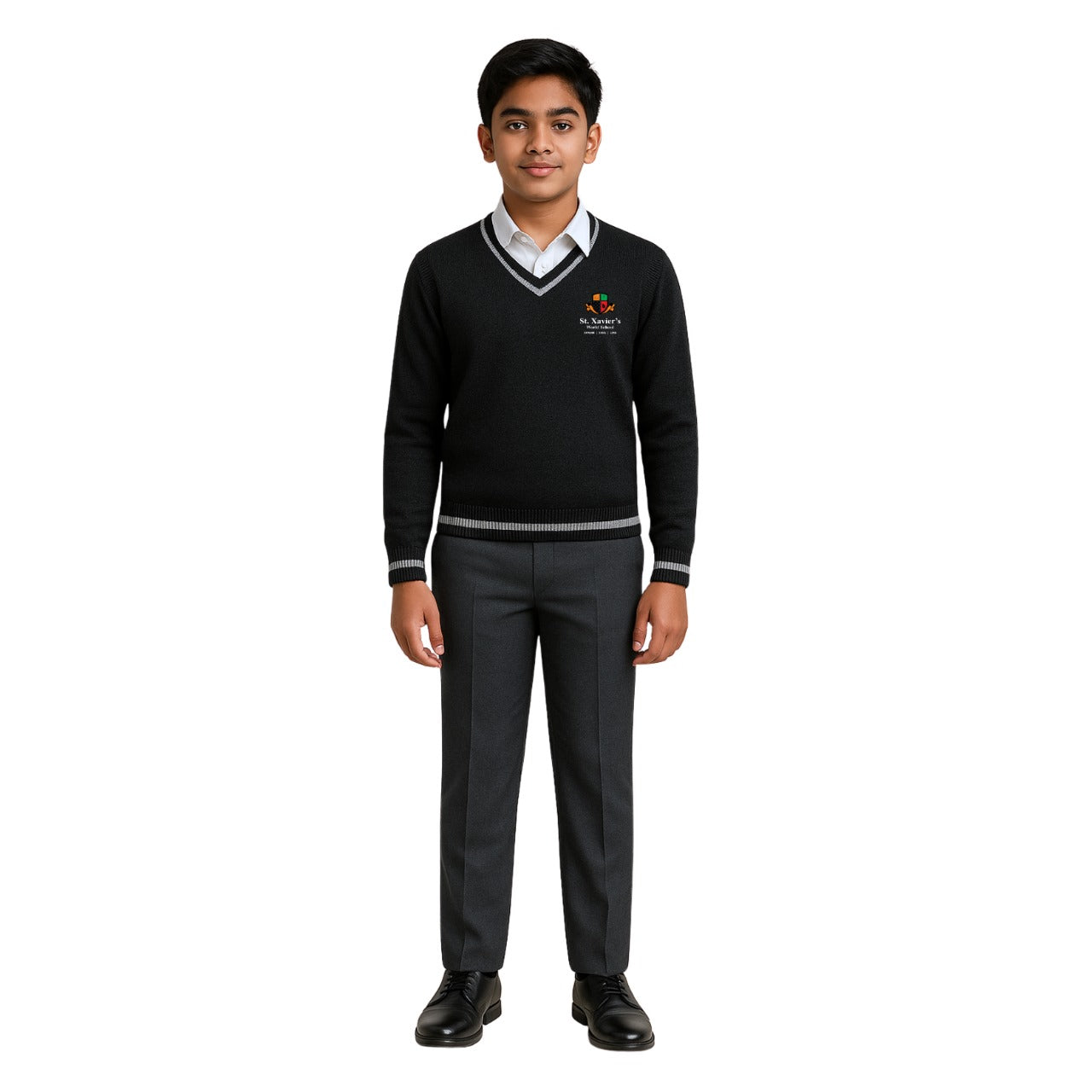 St. Xavier’s World School Winter Full-Sleeve Sweater (Grey – V-Neck)