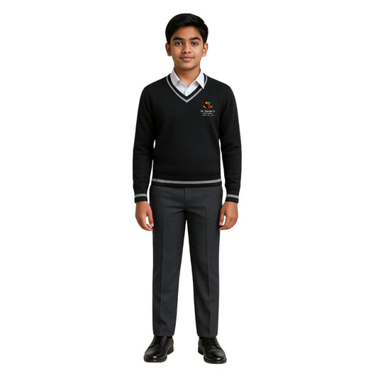St. Xavier’s World School Winter Full-Sleeve Sweater (Grey – V-Neck)
