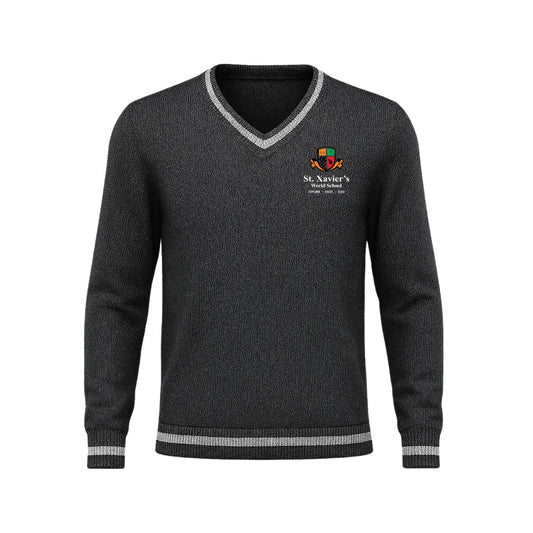 St. Xavier’s World School Winter Full-Sleeve Sweater (Grey – V-Neck)